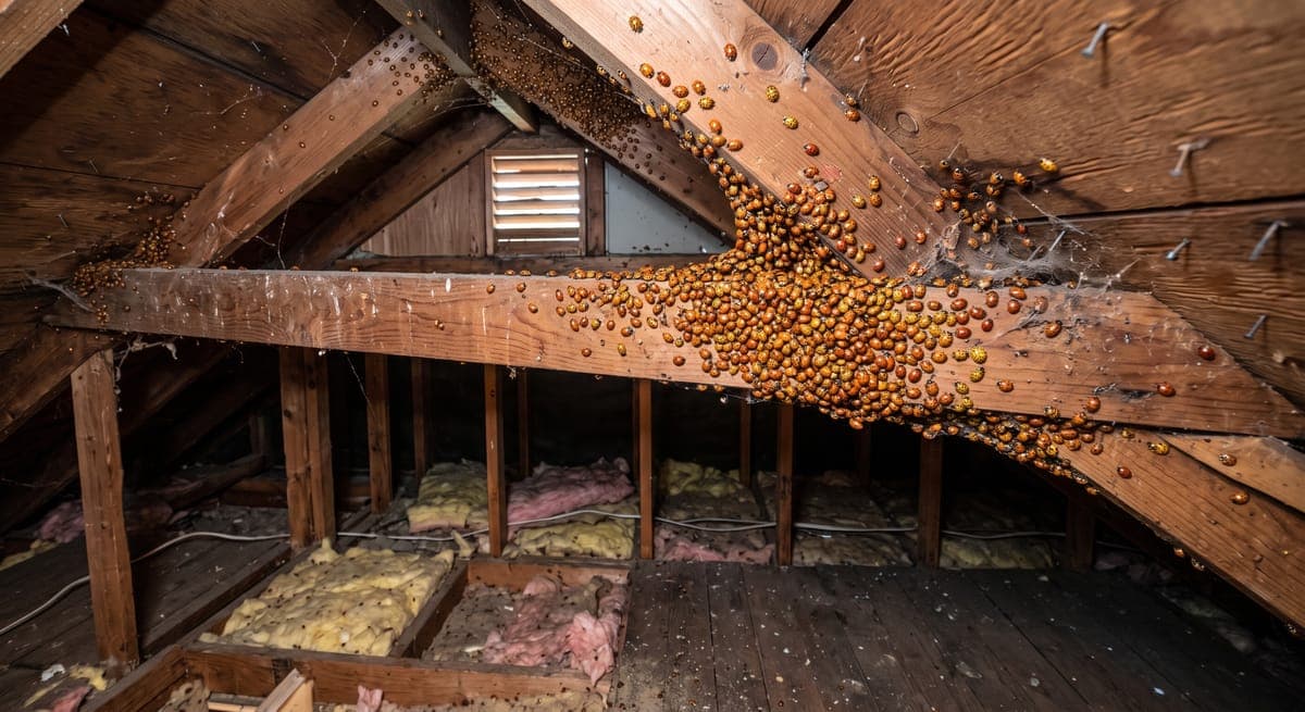 Asian lady beetles aggregating in an attic